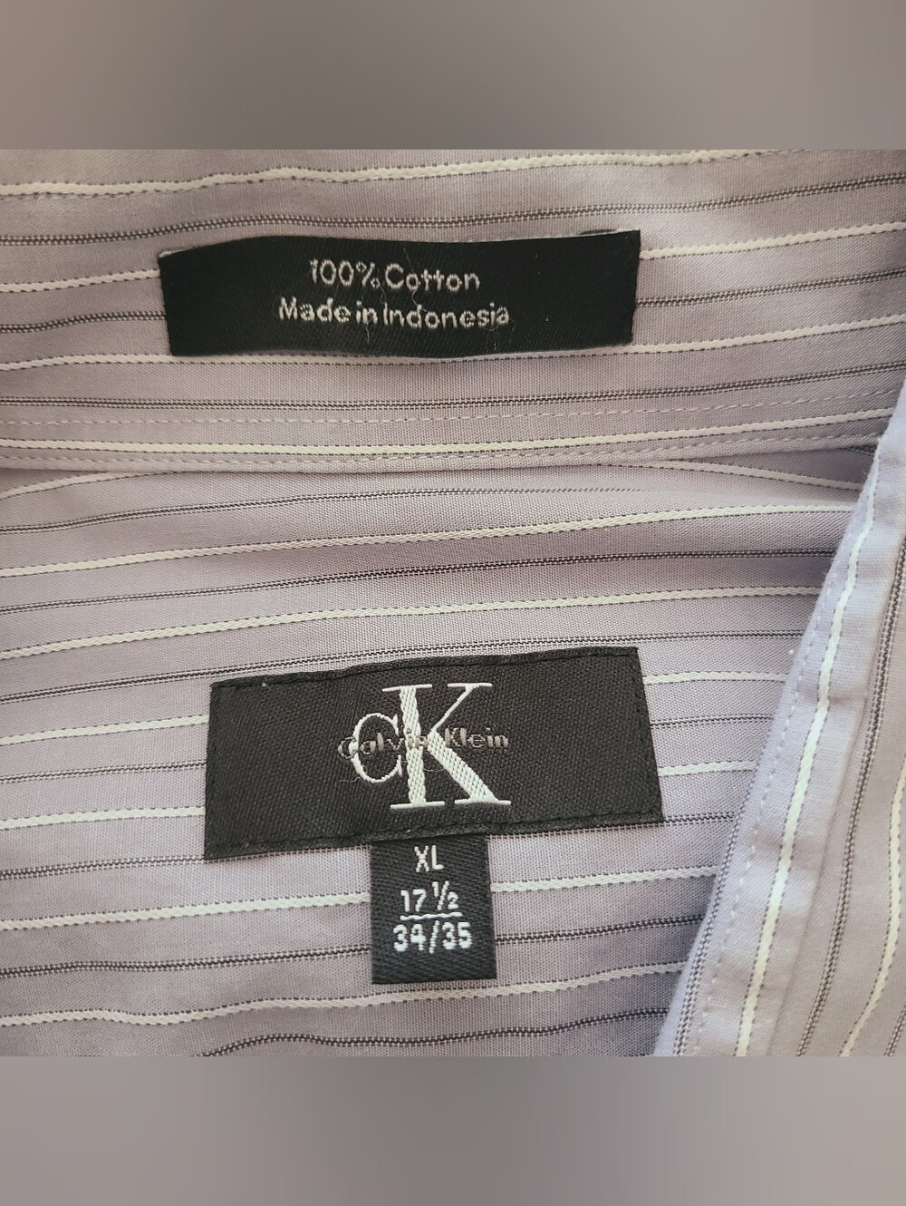 XL Calvin Klein Men’s Light Blue and White Pinstripe Dress Shirt